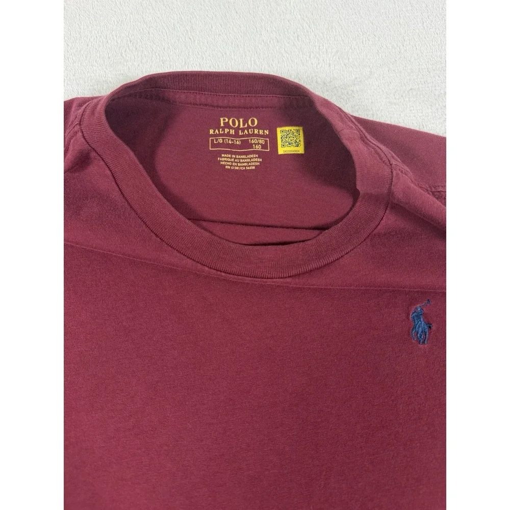 Polo Ralph Lauren Kids Burgundy Jersey Crewneck T-Shirt With Logo Size L/G